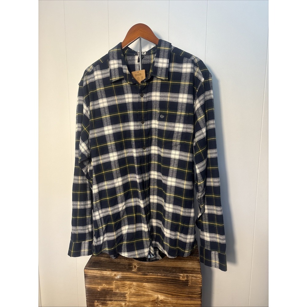 Eddie Bauer Flannel Shirt Mens 2XL Blue Brown Plaid Button Up Long Sleeve New